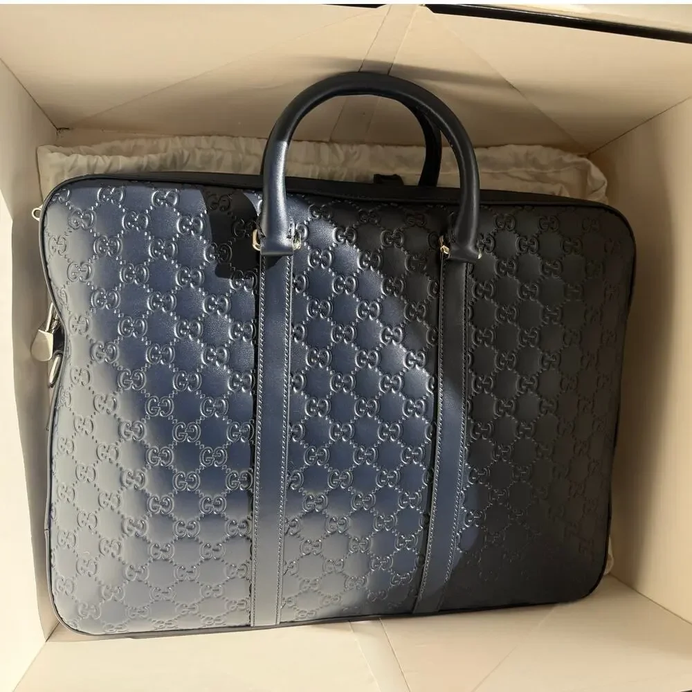 Gucci GG Emblem large briefcase navy blue